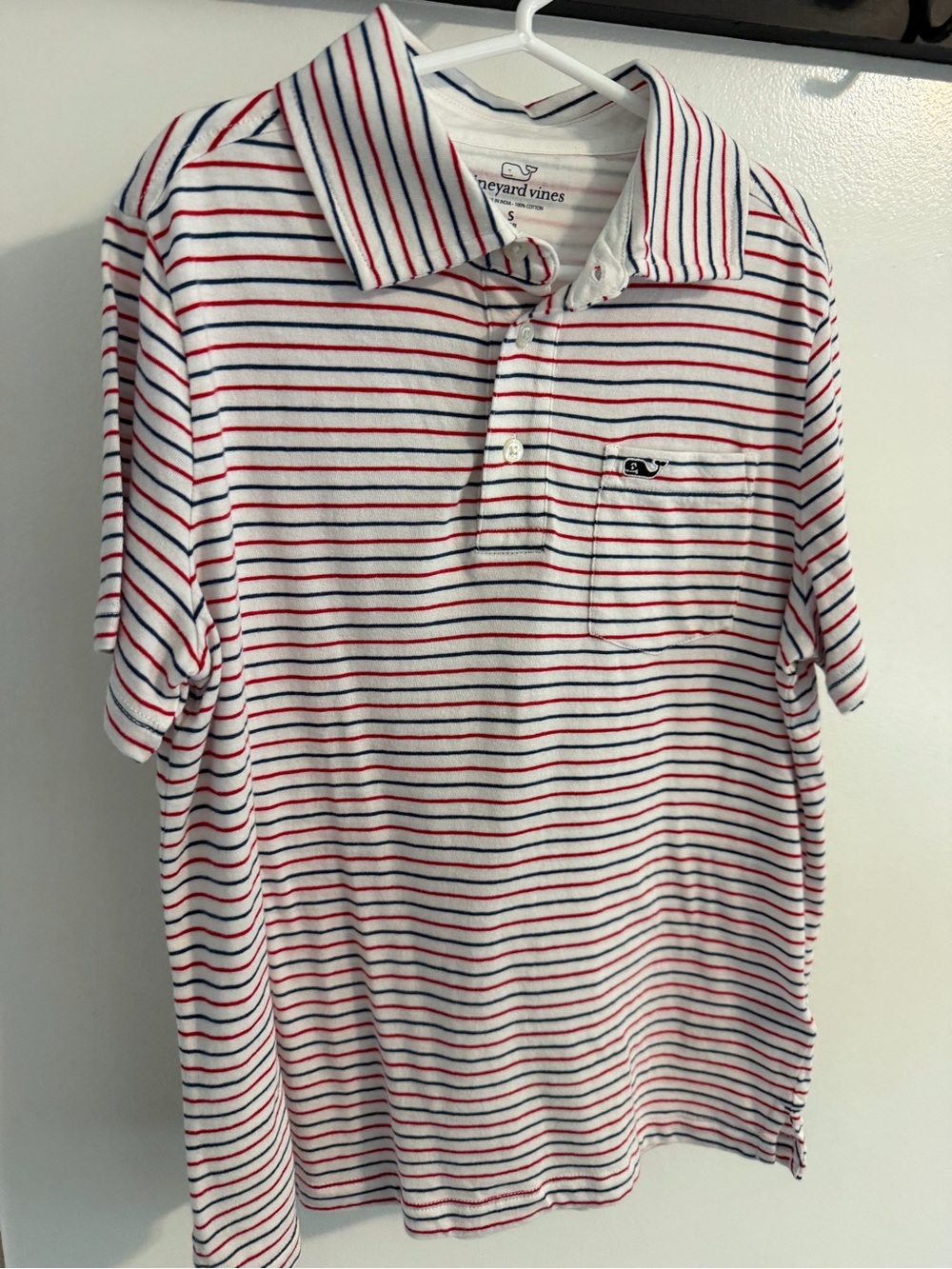 Vineyard Vines White Polo with Red and Navy Stripes